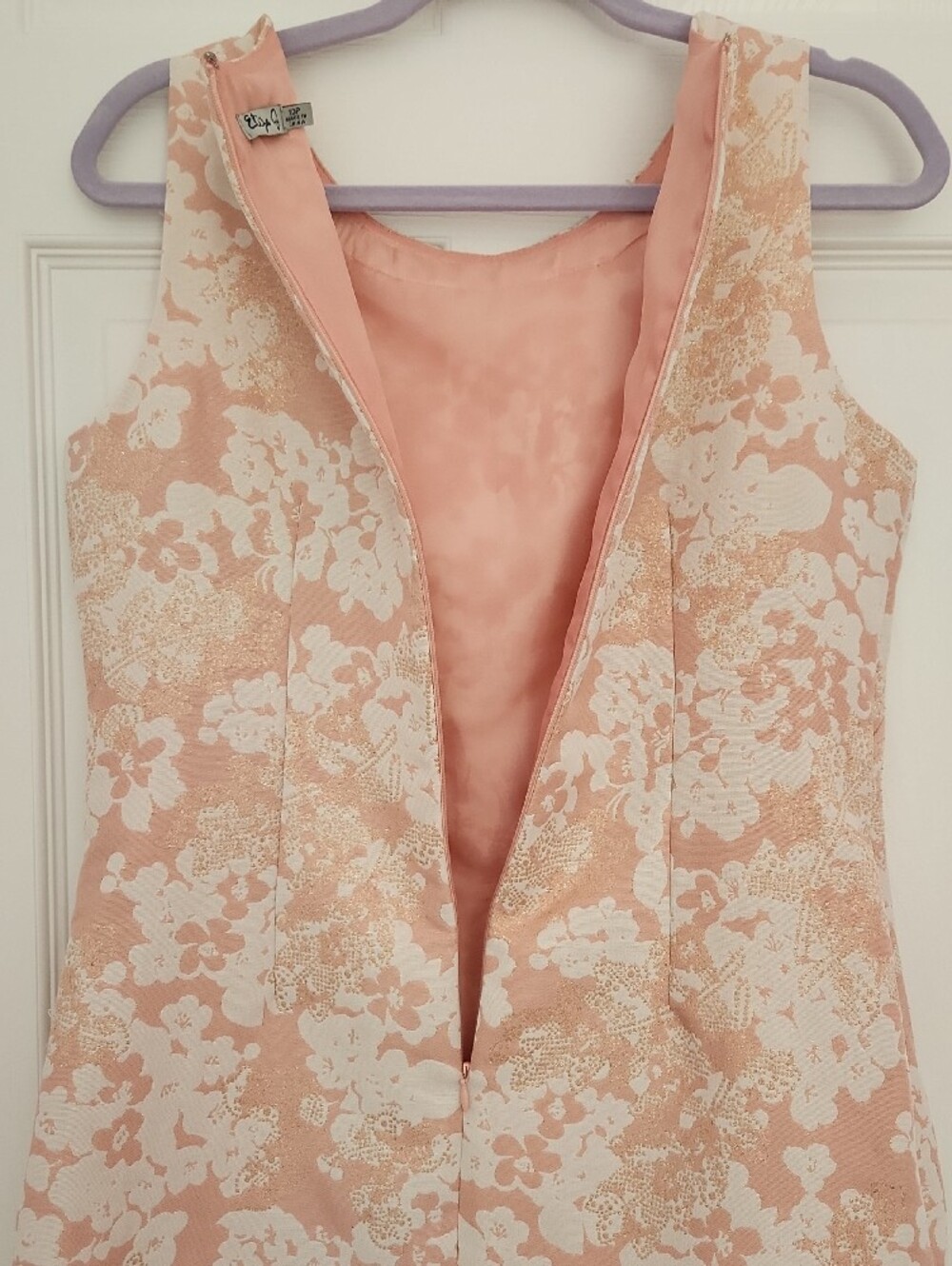 Cute Coquette Formal Eliza J Pink Rose Gold Floral Beaded-Neck Shift Dress - Picture 5 of 7